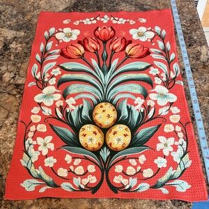 2/$10 Floral Red Decorative Towel with Tulip Motif